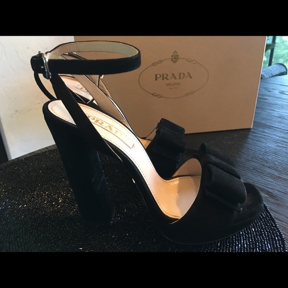 COPY - Black suede, ankle strap platform by Prada - Picture 1 of 4